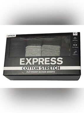 Express 4 Men's Cotton Stretch Fly Front Boxer Briefs X-Large (40-42) Gray/Black